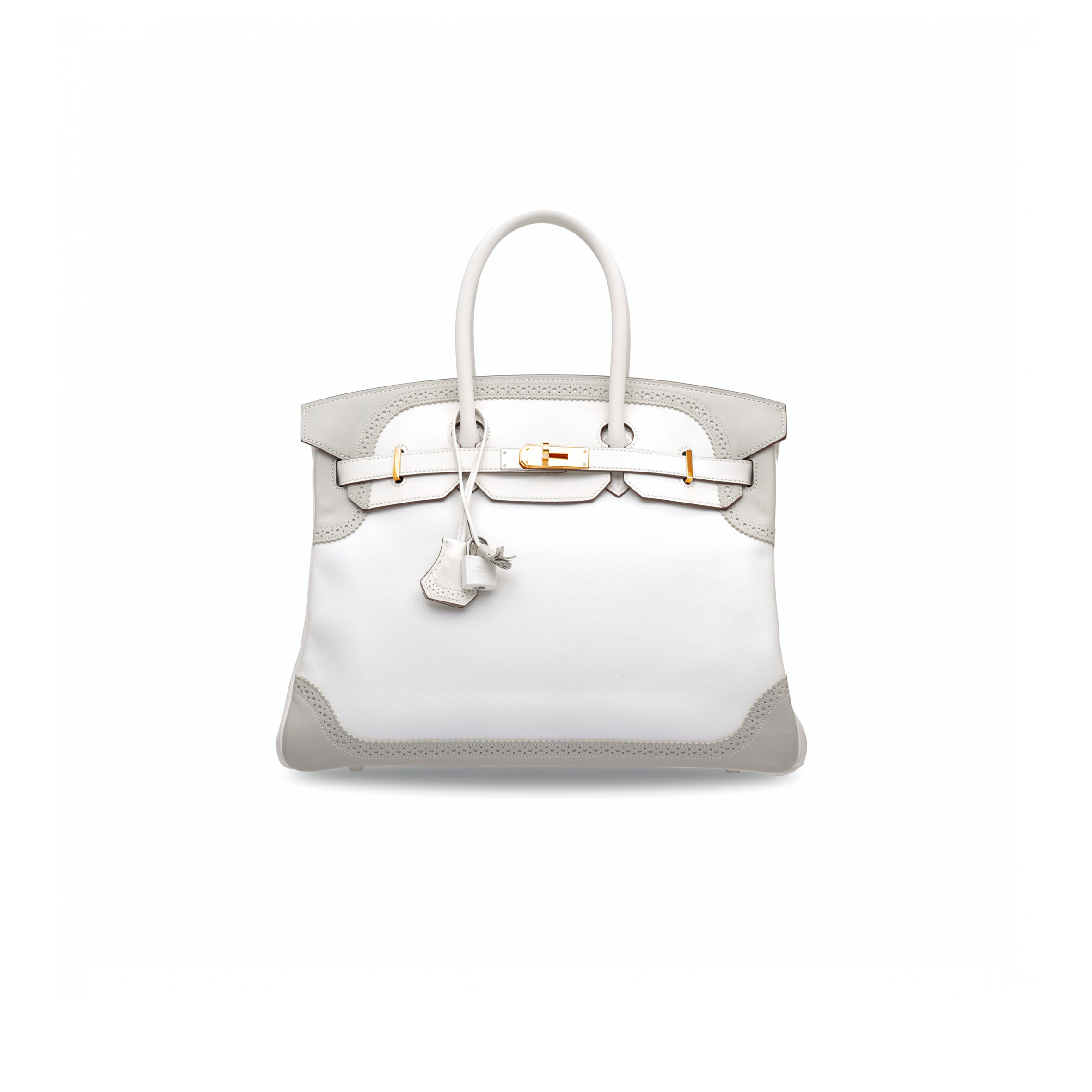 HERMÈS MASTER BIRKIN 30 SWIFT AND TOGO LEATHER WHITE AND GRAY WITH GOLD BUCKLE H082653CK59 (30*22*15cm)